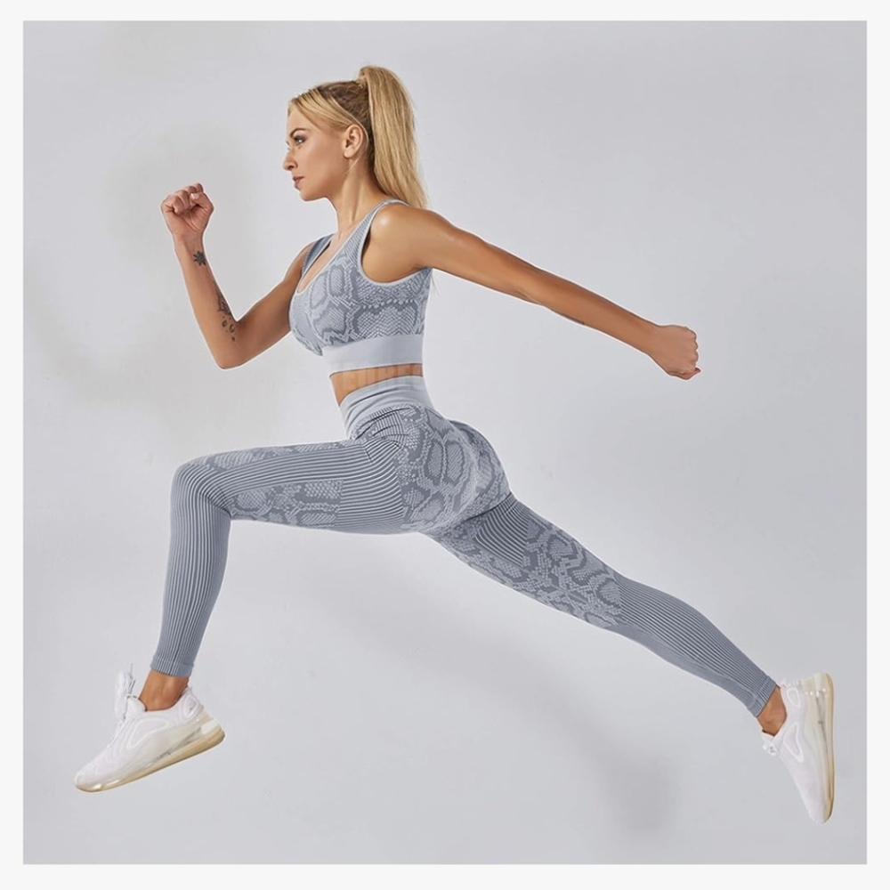 Light blue snake skin print gym outfit